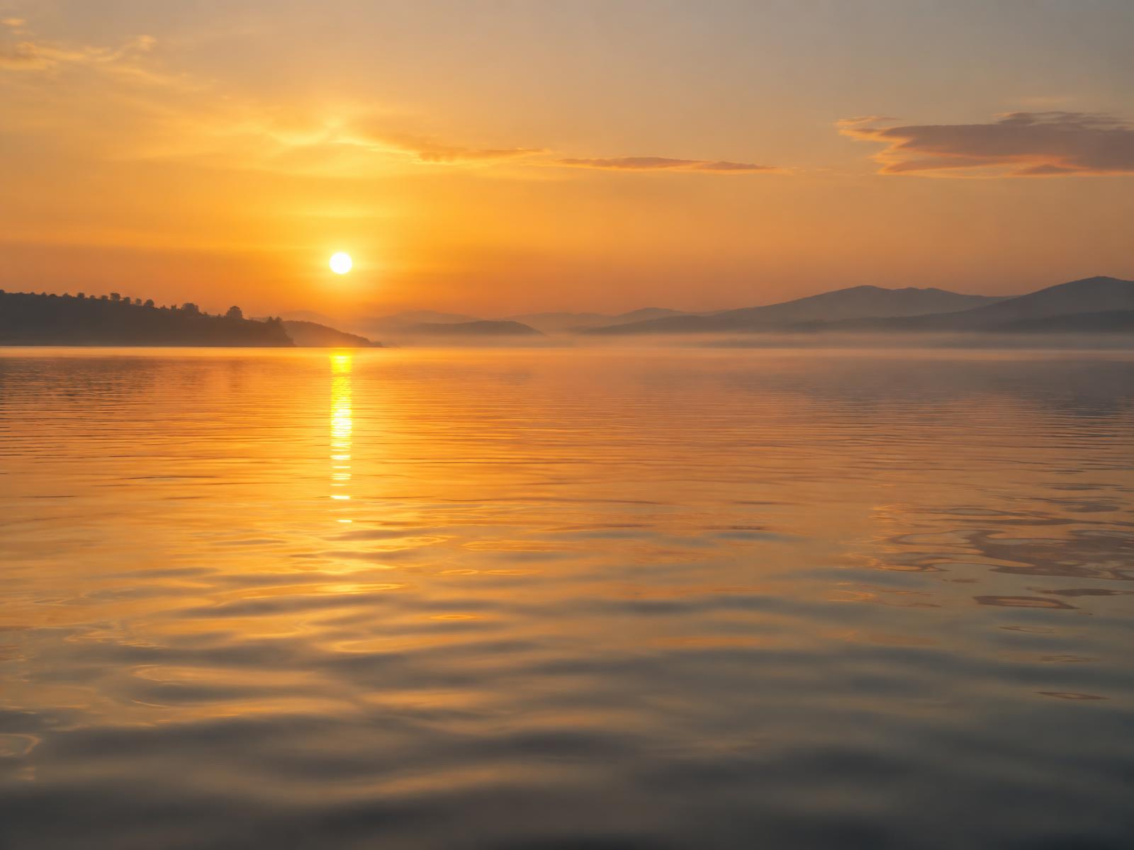 A serene ocean of golden water at sunrise